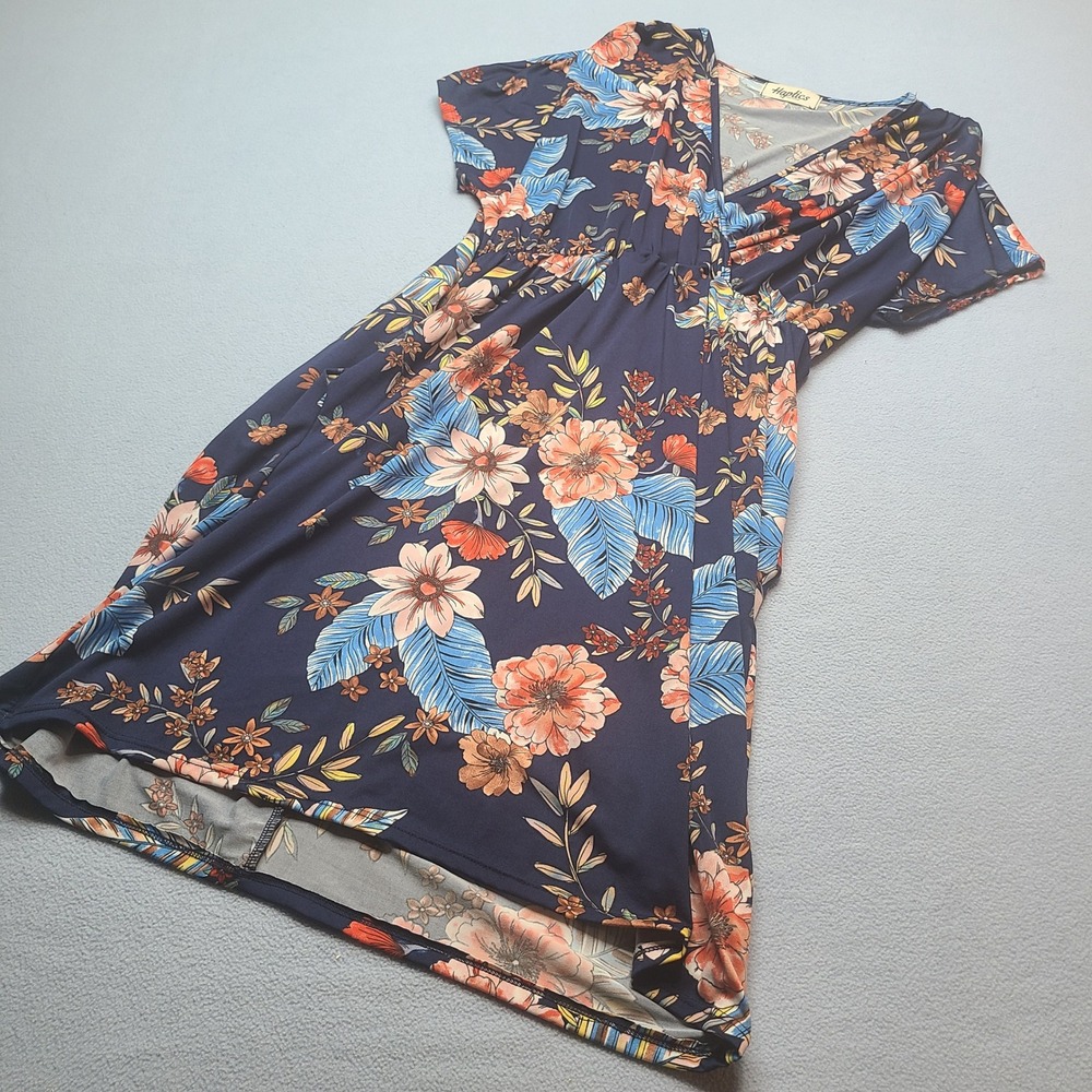 Haptics Floral Dress Women Large Navy Excellent Tropical V-Neck Spring Vacation